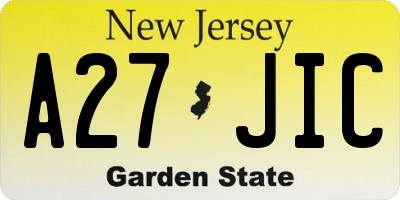 NJ license plate A27JIC