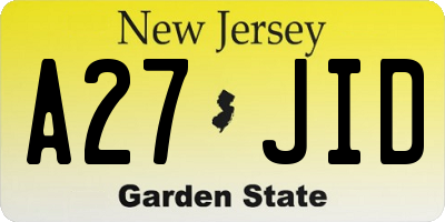 NJ license plate A27JID