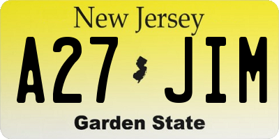 NJ license plate A27JIM