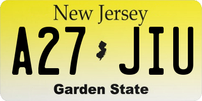 NJ license plate A27JIU