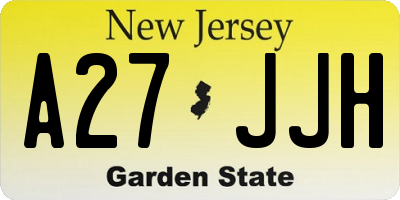 NJ license plate A27JJH
