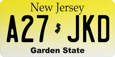 NJ license plate A27JKD