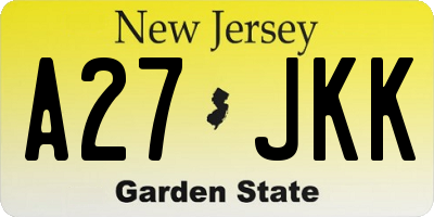 NJ license plate A27JKK