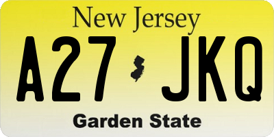 NJ license plate A27JKQ