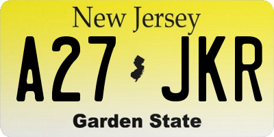 NJ license plate A27JKR