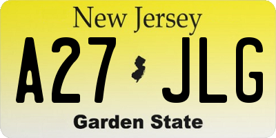 NJ license plate A27JLG