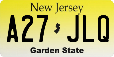 NJ license plate A27JLQ