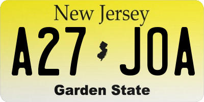 NJ license plate A27JOA