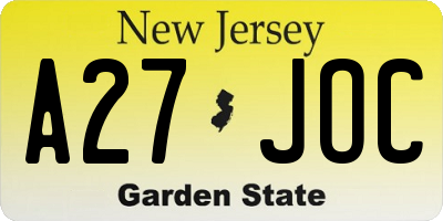 NJ license plate A27JOC