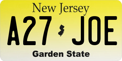 NJ license plate A27JOE