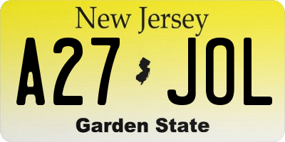 NJ license plate A27JOL