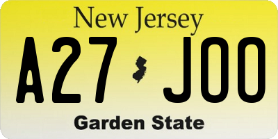 NJ license plate A27JOO