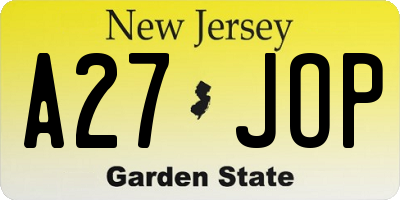 NJ license plate A27JOP