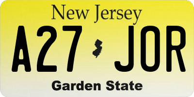 NJ license plate A27JOR