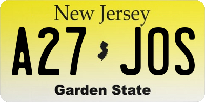 NJ license plate A27JOS