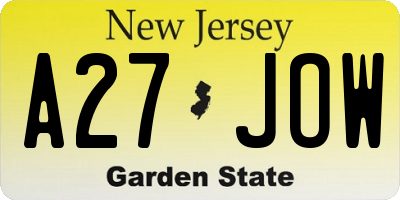 NJ license plate A27JOW