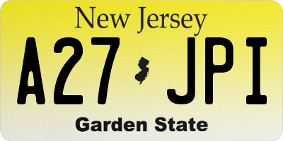 NJ license plate A27JPI
