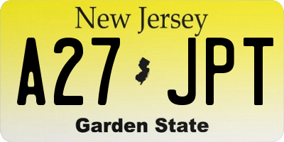 NJ license plate A27JPT
