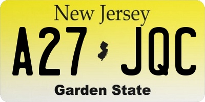 NJ license plate A27JQC