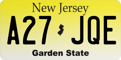 NJ license plate A27JQE