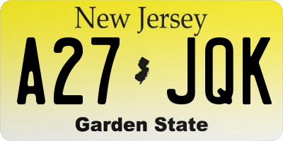 NJ license plate A27JQK