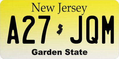 NJ license plate A27JQM