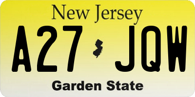 NJ license plate A27JQW