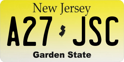 NJ license plate A27JSC