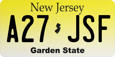 NJ license plate A27JSF