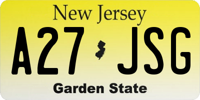 NJ license plate A27JSG