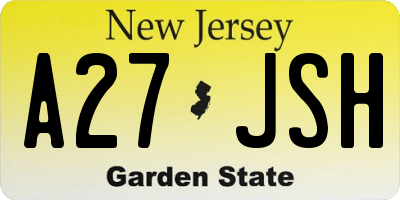 NJ license plate A27JSH