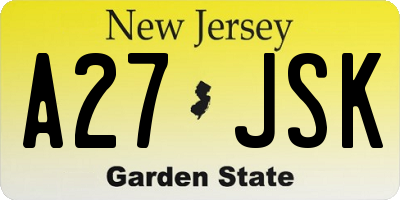 NJ license plate A27JSK