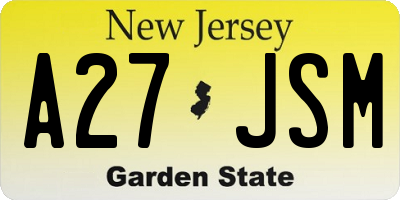 NJ license plate A27JSM