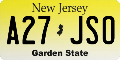 NJ license plate A27JSO