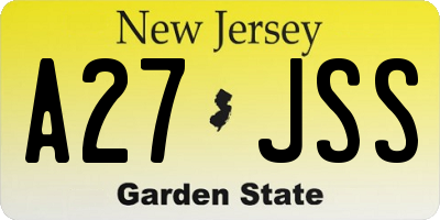 NJ license plate A27JSS