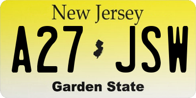 NJ license plate A27JSW