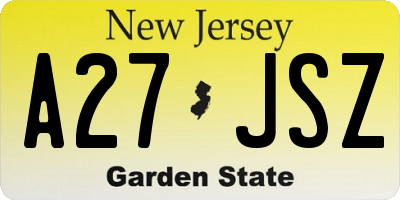 NJ license plate A27JSZ
