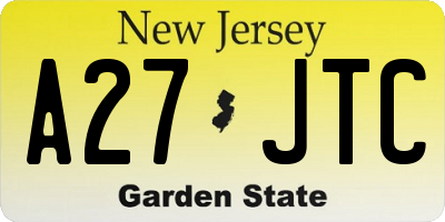 NJ license plate A27JTC