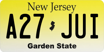 NJ license plate A27JUI