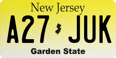 NJ license plate A27JUK