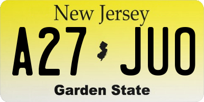 NJ license plate A27JUO
