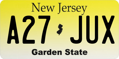 NJ license plate A27JUX