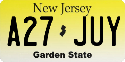 NJ license plate A27JUY
