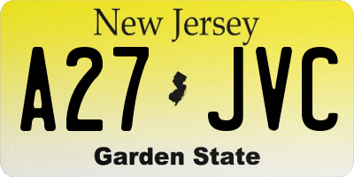 NJ license plate A27JVC