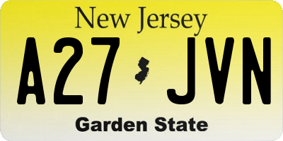 NJ license plate A27JVN