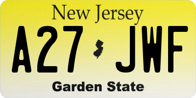 NJ license plate A27JWF
