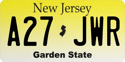 NJ license plate A27JWR