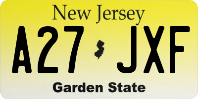 NJ license plate A27JXF
