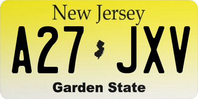 NJ license plate A27JXV