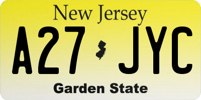NJ license plate A27JYC